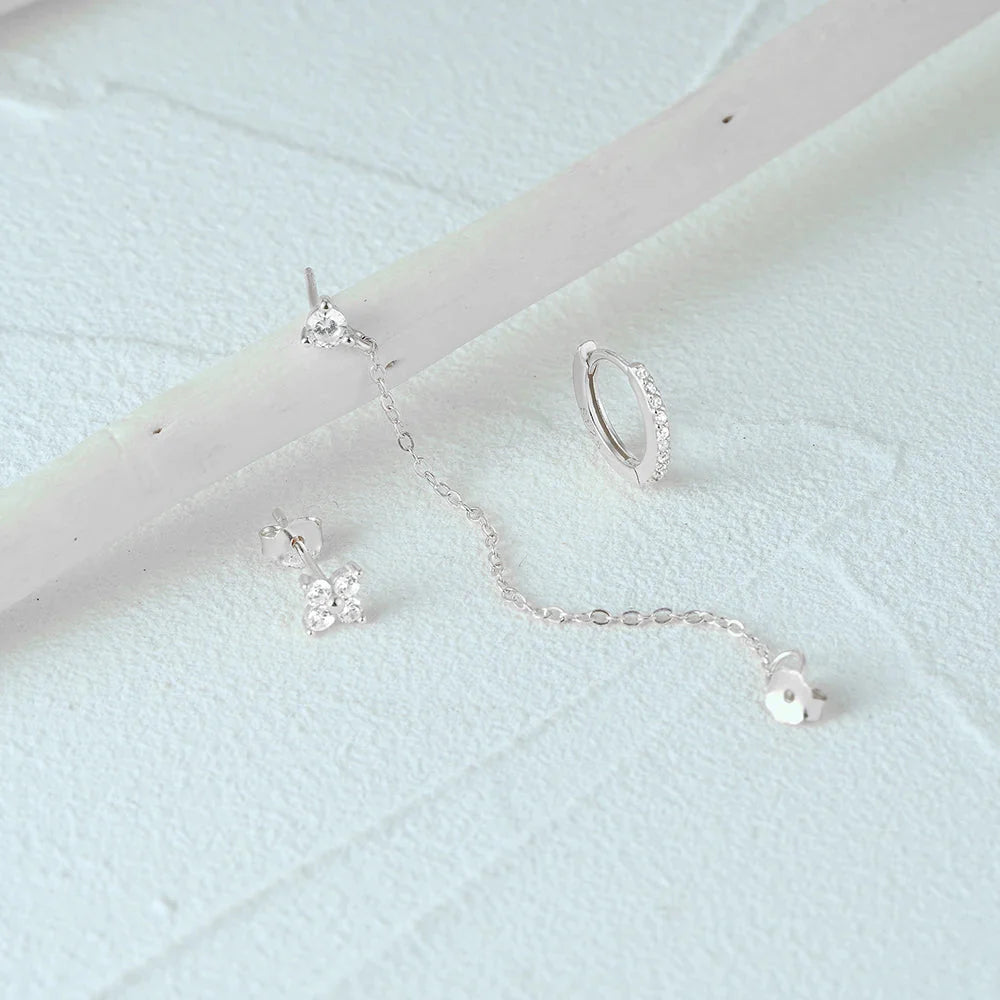 3pc Dainty Floral Tassel Chain Earrings Set