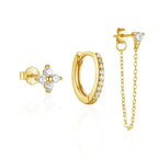 3pc Dainty Floral Tassel Chain Earrings Set