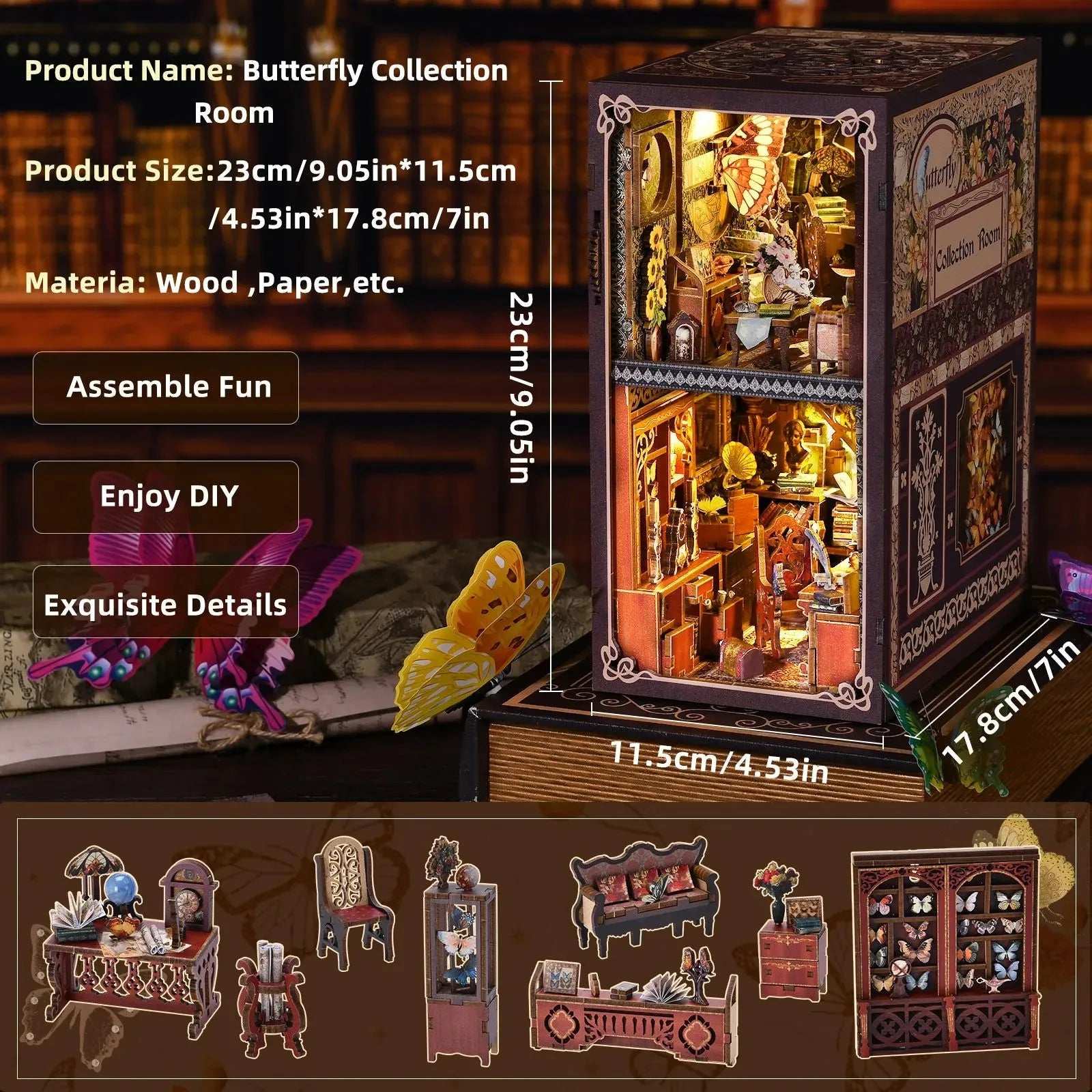 Butterfly Collection Room DIY Book Nook Kit