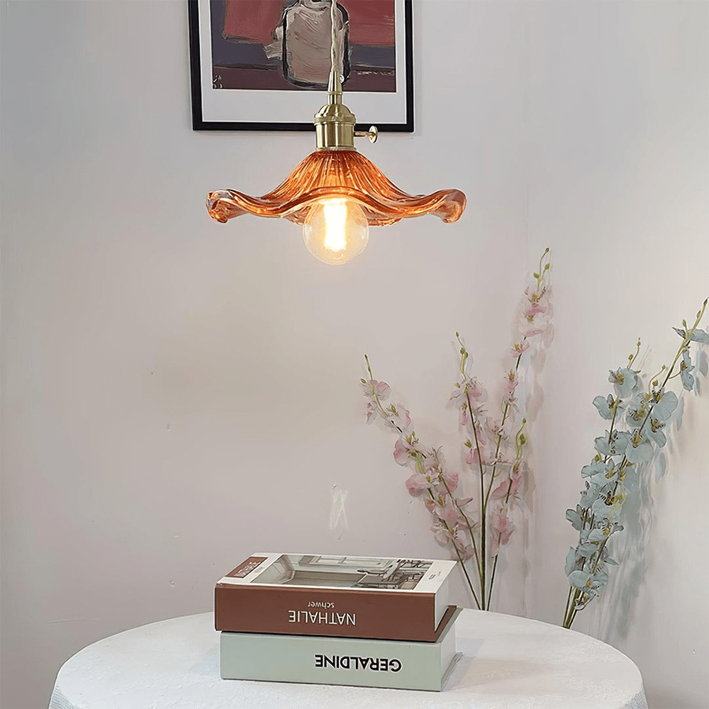 Hanging lamp with a floral pattern that creates a cozy atmosphere