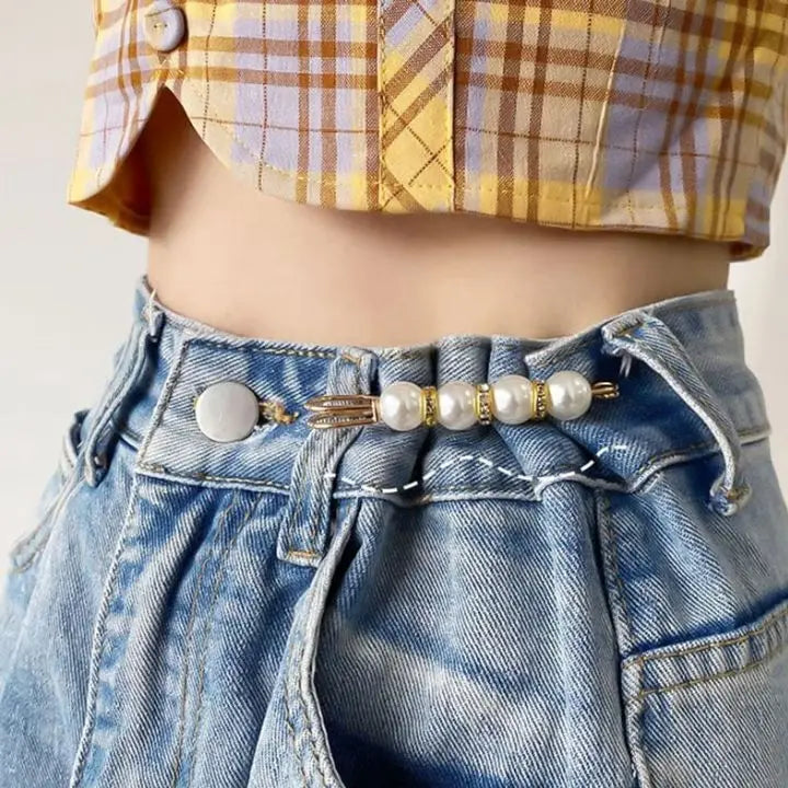 4 pieces | Elegant safety pin brooch with pearls and rhinestones
