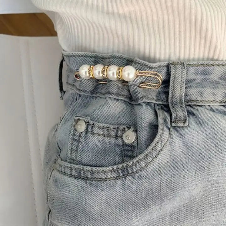 4 pieces | Elegant safety pin brooch with pearls and rhinestones