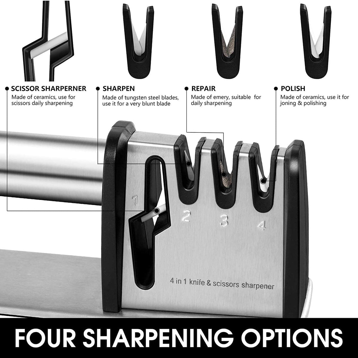 4-in-1 kitchen knife and scissors sharpening tool
