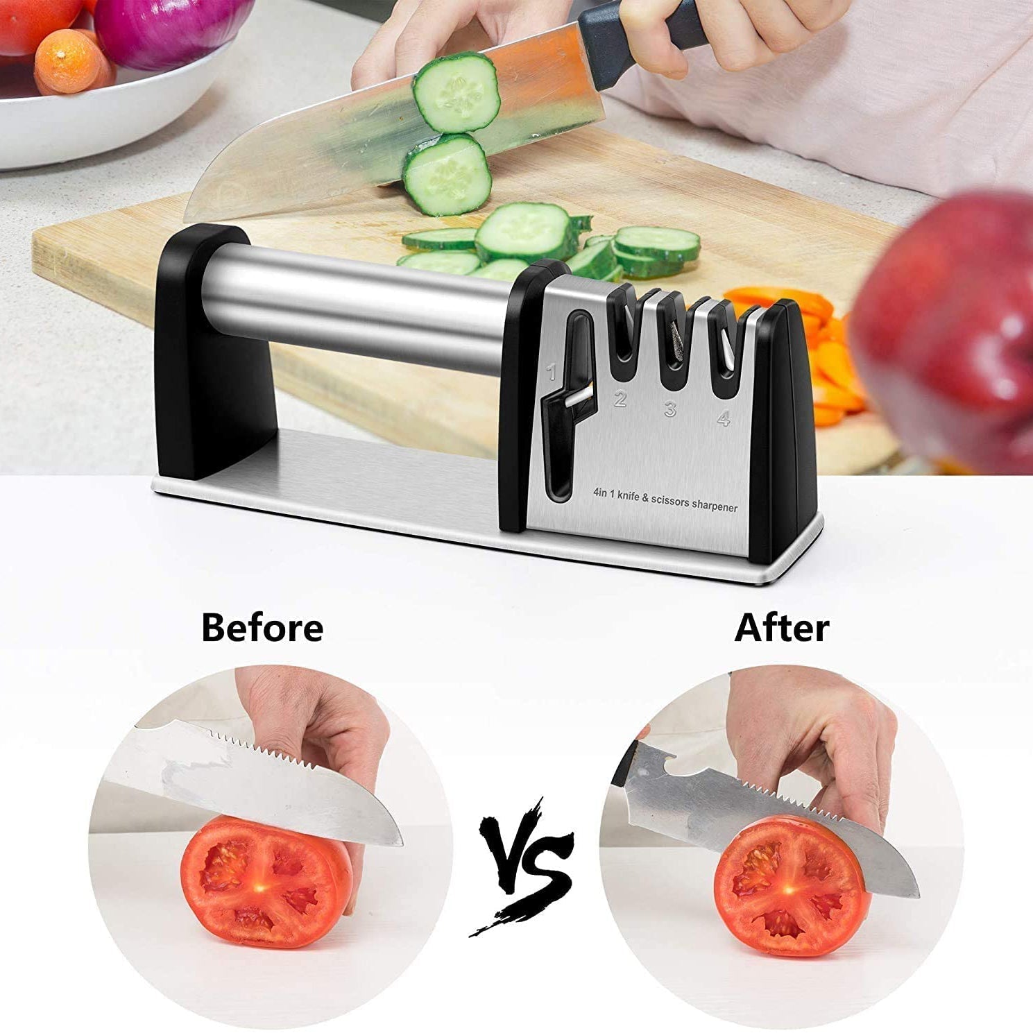 4-in-1 kitchen knife and scissors sharpening tool