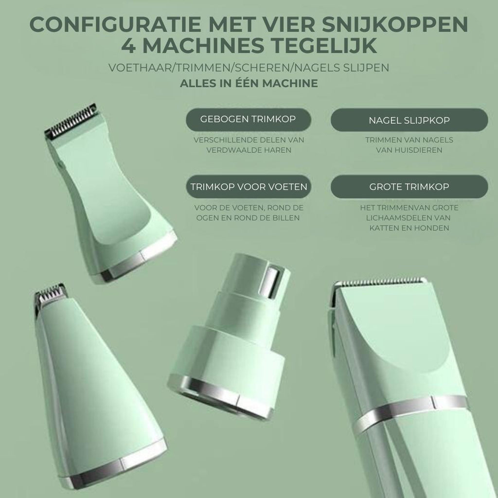 Tierpflegegerät Groomilo 4-in-1 | Quiet & Rechargeable | For Fur & Nails | White-Green