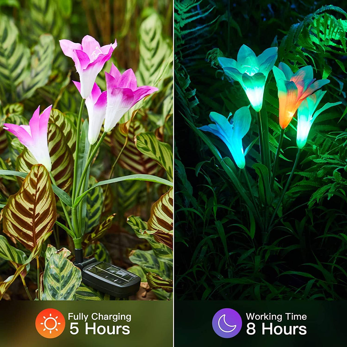 4-pack: Solar garden lights with color change and 16 larger lily flowers