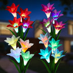 4-pack: Solar garden lights with color change and 16 larger lily flowers