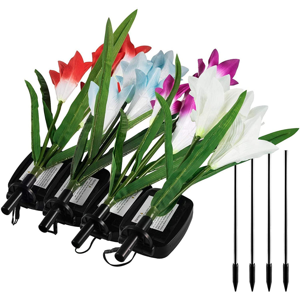 4-pack: Solar garden lights with color change and 16 larger lily flowers