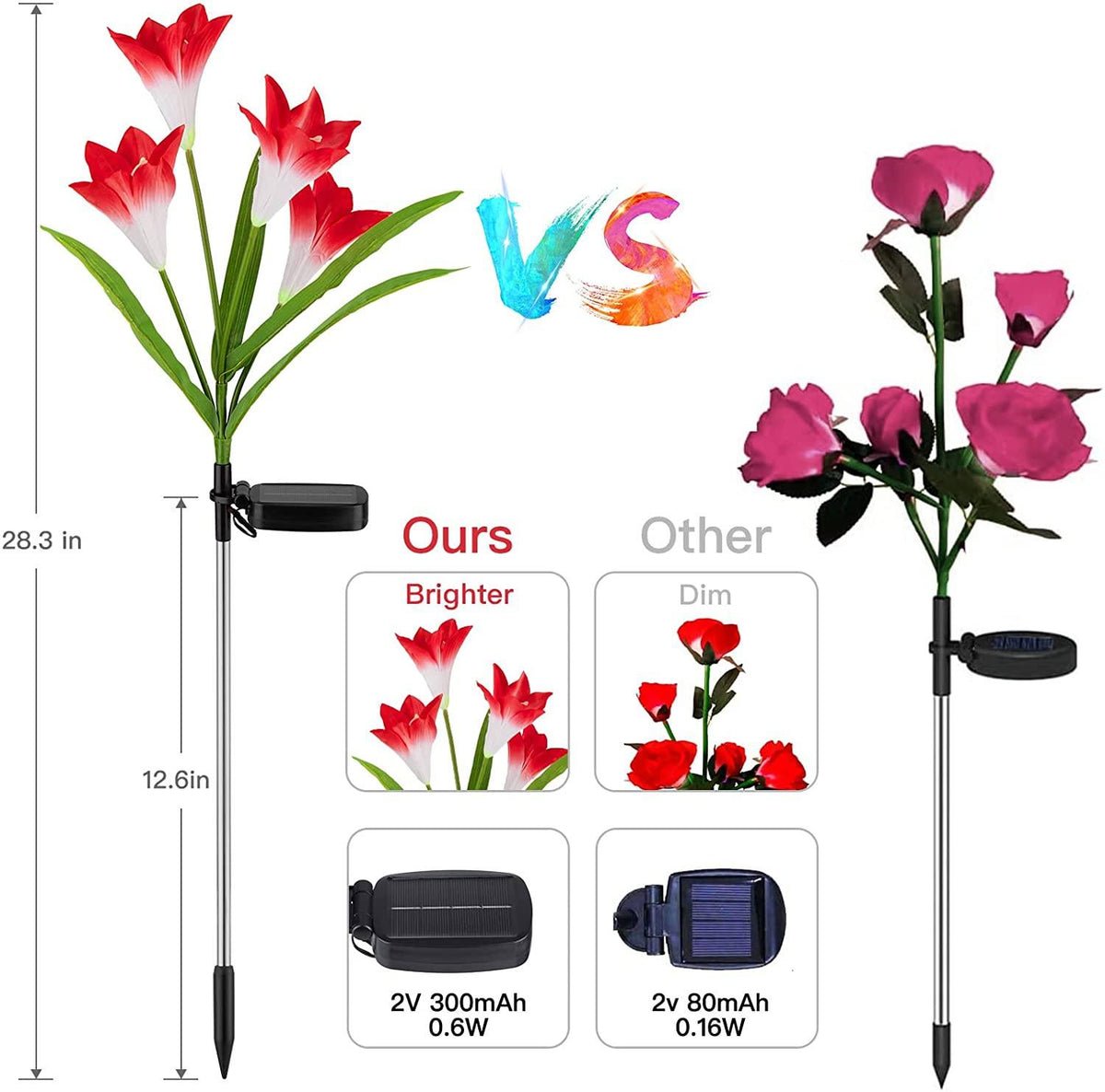 4-pack: Solar garden lights with color change and 16 larger lily flowers