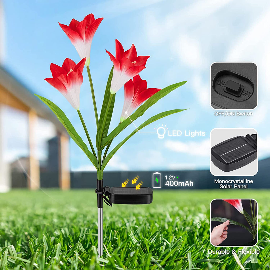 4-pack: Solar garden lights with color change and 16 larger lily flowers