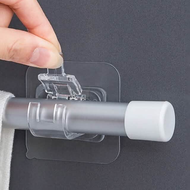 4-part: No drill curtain rod hook holder