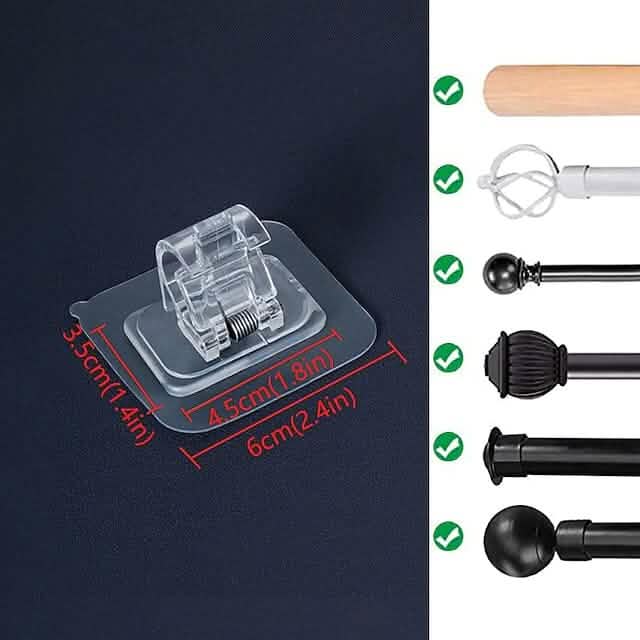 4-part: No drill curtain rod hook holder