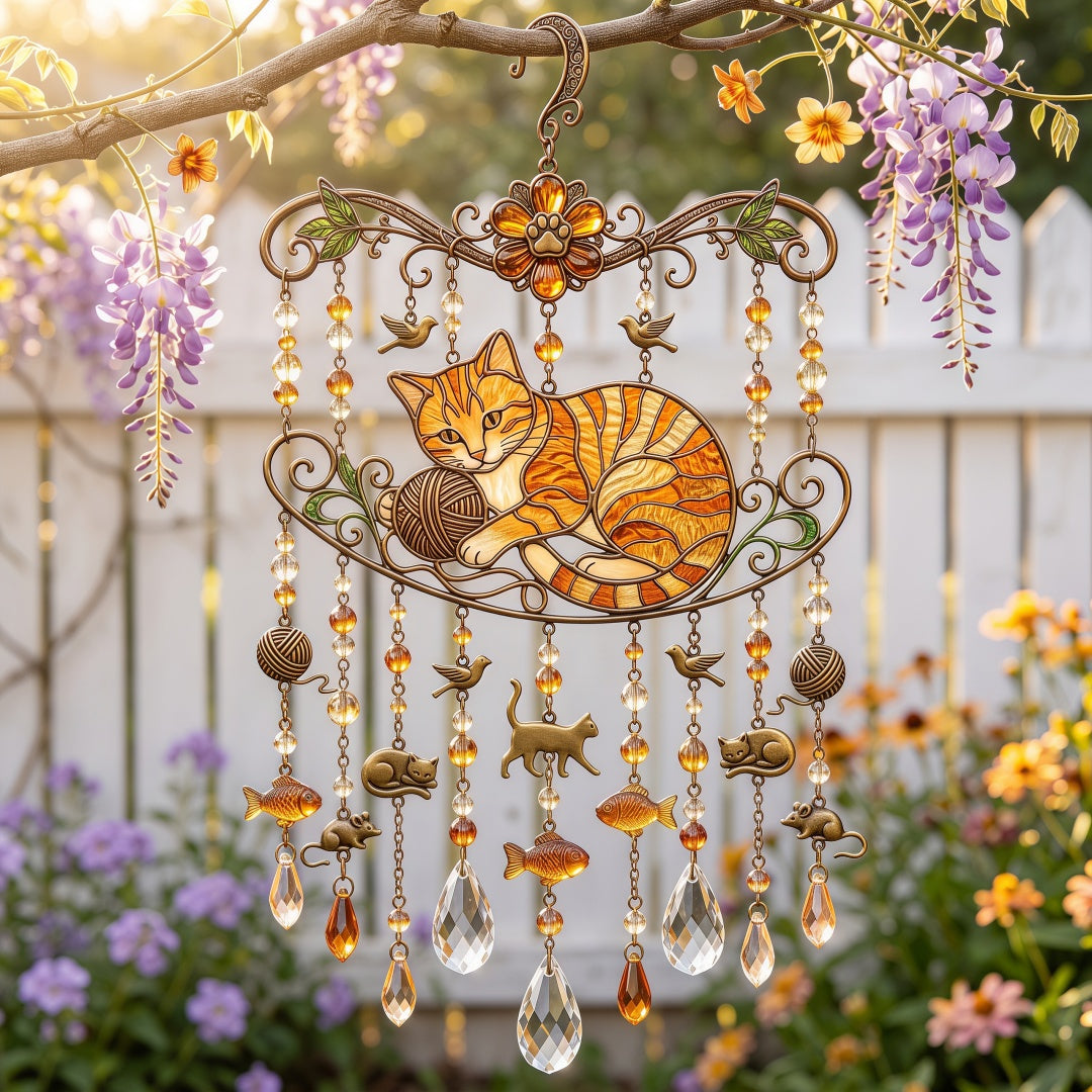 Cat Stained Glass Suncatcher Wind Chime – For Cat Lovers & Pet Owners