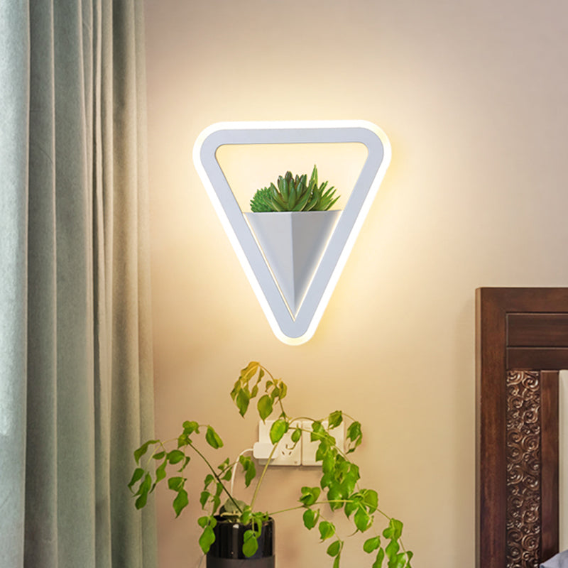 White 1 Bulb Wall Light Minimalistic Acrylic Triangle LED Plant Wall Lamp in Warm/White Light