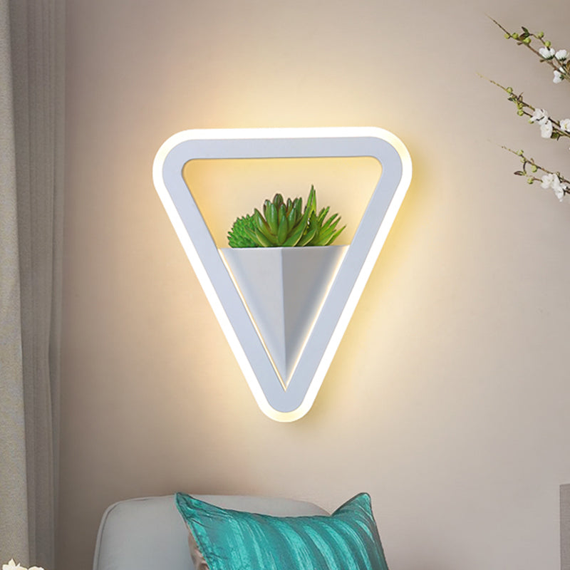 White 1 Bulb Wall Light Minimalistic Acrylic Triangle LED Plant Wall Lamp in Warm/White Light