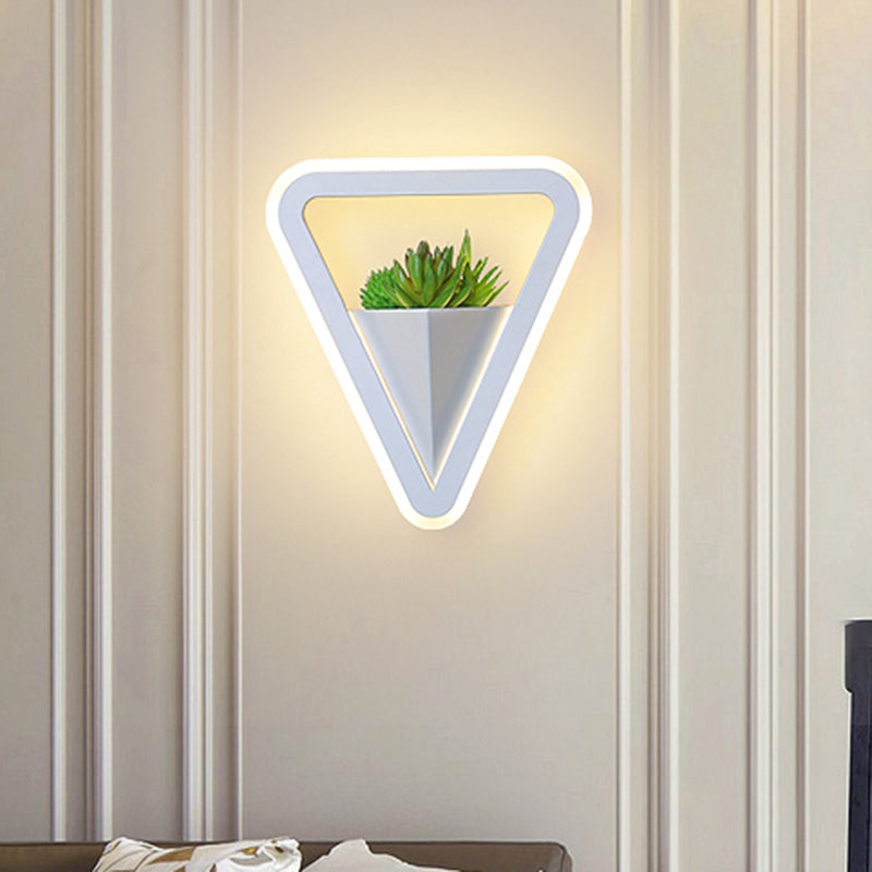 White 1 Bulb Wall Light Minimalistic Acrylic Triangle LED Plant Wall Lamp in Warm/White Light