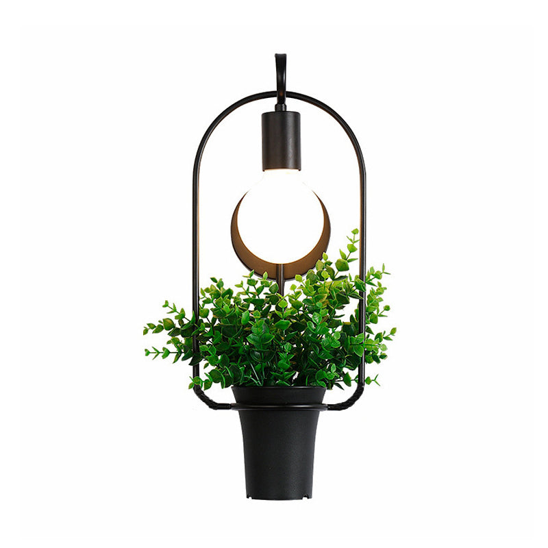 Potted Plant Restaurant Wall Lamp Industrial Metal 1 Bulb Black LED Wall Lighting