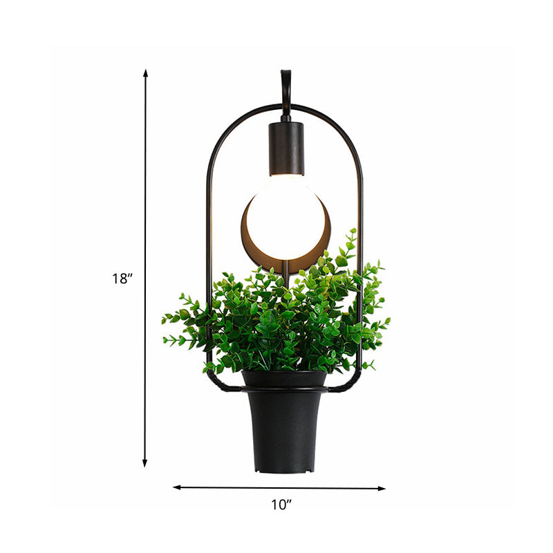 Potted Plant Restaurant Wall Lamp Industrial Metal 1 Bulb Black LED Wall Lighting