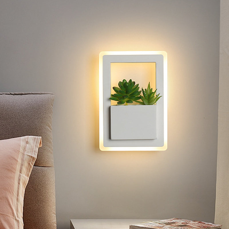Acrylic White Wall Lamp Round/Rectangular/Diamond LED Industrial Plant Wall Lighting Fixture in Warm/White Light