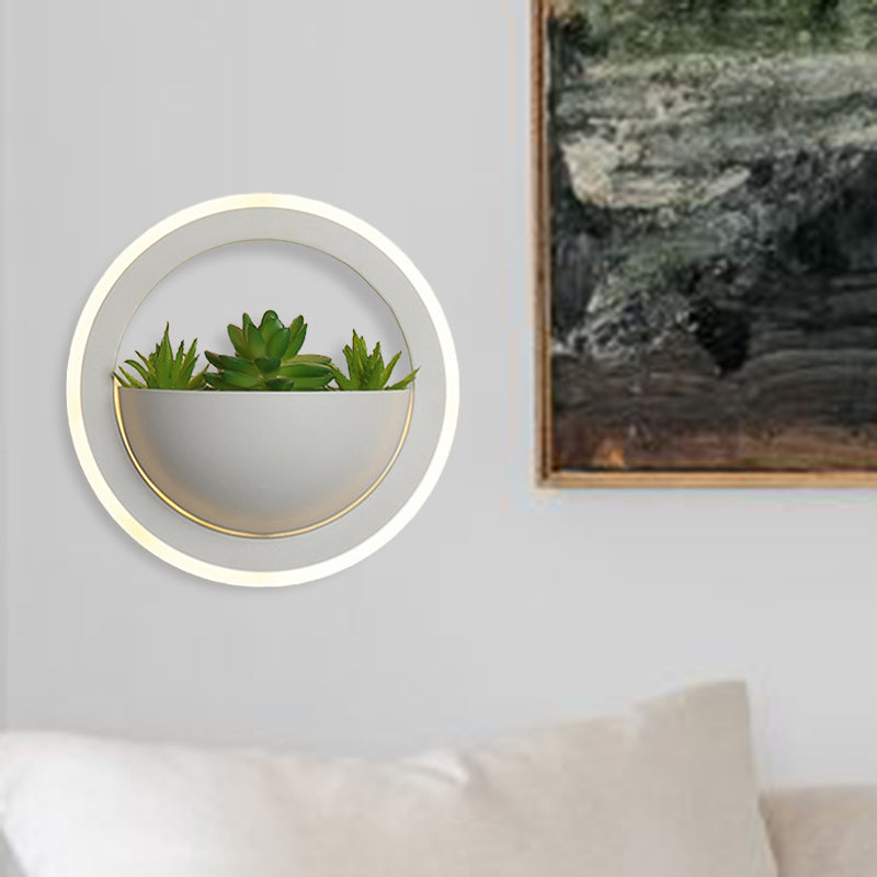 Acrylic White Wall Lamp Round/Rectangular/Diamond LED Industrial Plant Wall Lighting Fixture in Warm/White Light
