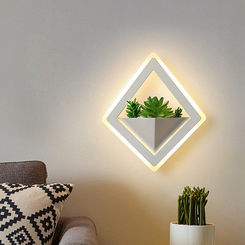Acrylic White Wall Lamp Round/Rectangular/Diamond LED Industrial Plant Wall Lighting Fixture in Warm/White Light