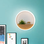 LED Acrylic Wall Light Simple White Round Living Room Plants Wall Mount Light, 8"/12"/16" Diameter