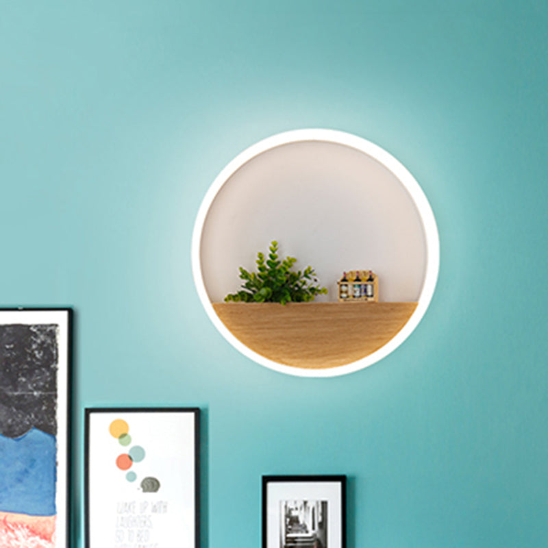 LED Acrylic Wall Light Simple White Round Living Room Plants Wall Mount Light, 8"/12"/16" Diameter