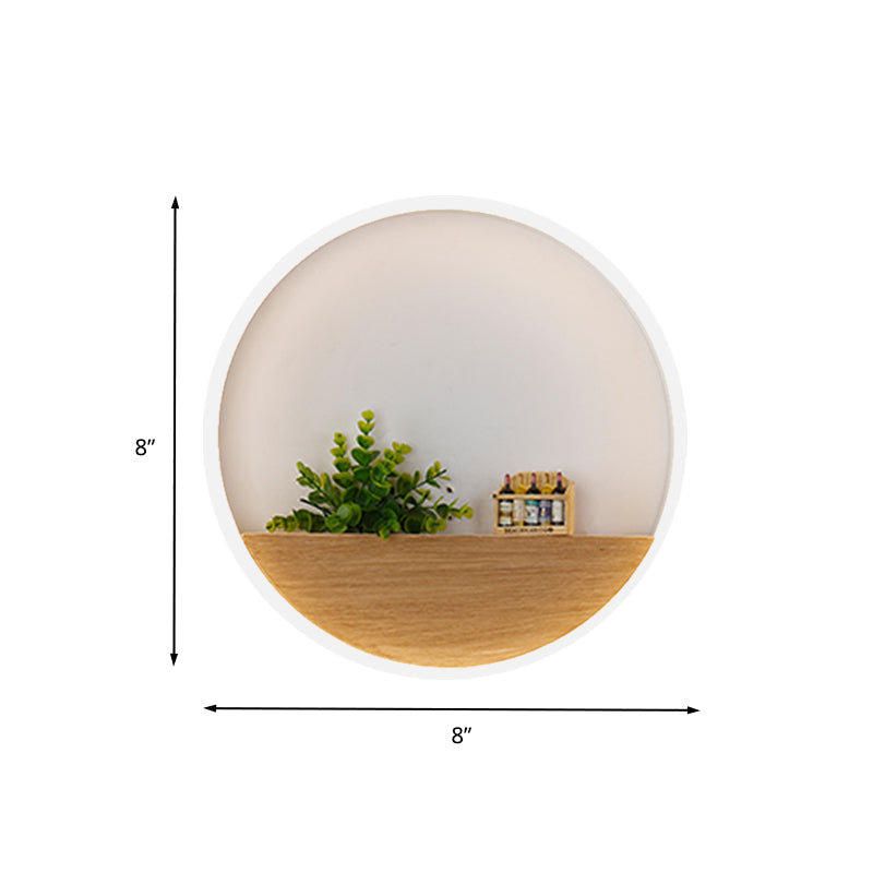 LED Acrylic Wall Light Simple White Round Living Room Plants Wall Mount Light, 8"/12"/16" Diameter