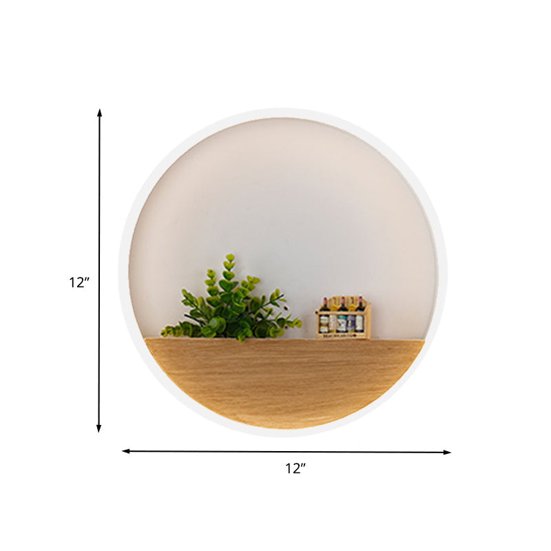 LED Acrylic Wall Light Simple White Round Living Room Plants Wall Mount Light, 8"/12"/16" Diameter