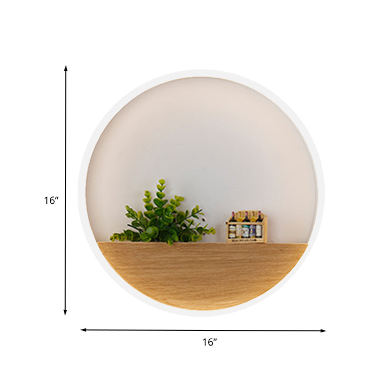 LED Acrylic Wall Light Simple White Round Living Room Plants Wall Mount Light, 8"/12"/16" Diameter