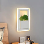 White LED Wall Lighting Minimalist Acrylic Rectangles Wall Lamp with Plant Decoration for Bedroom, Warm/White Light