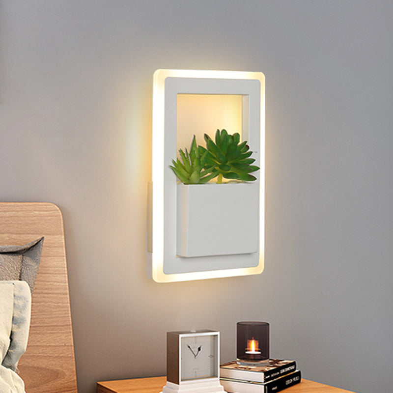 White LED Wall Lighting Minimalist Acrylic Rectangles Wall Lamp with Plant Decoration for Bedroom, Warm/White Light