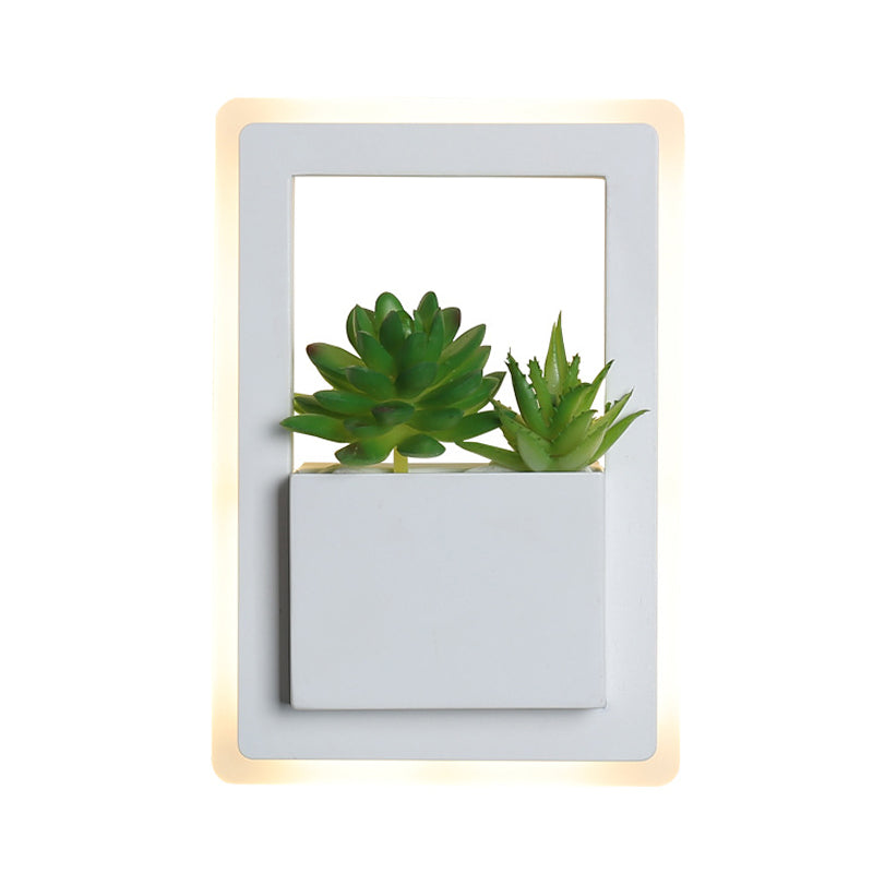 White LED Wall Lighting Minimalist Acrylic Rectangles Wall Lamp with Plant Decoration for Bedroom, Warm/White Light