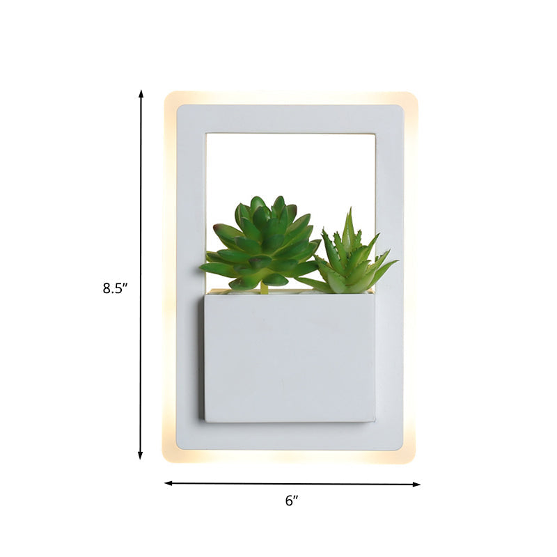 White LED Wall Lighting Minimalist Acrylic Rectangles Wall Lamp with Plant Decoration for Bedroom, Warm/White Light