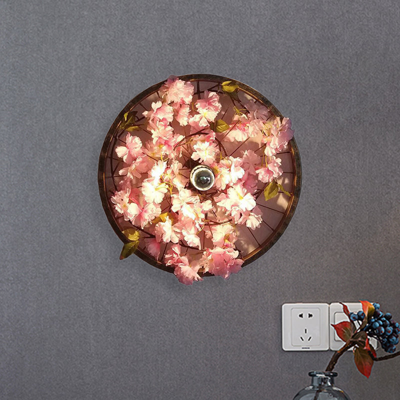 LED Wall Light Industrial Restaurant Flower Wall Mounted Fixture with Wheel Metal Shade in Black, 12.5"/19"/23" Diameter