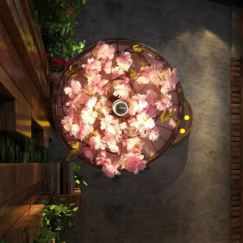 LED Wall Light Industrial Restaurant Flower Wall Mounted Fixture with Wheel Metal Shade in Black, 12.5"/19"/23" Diameter