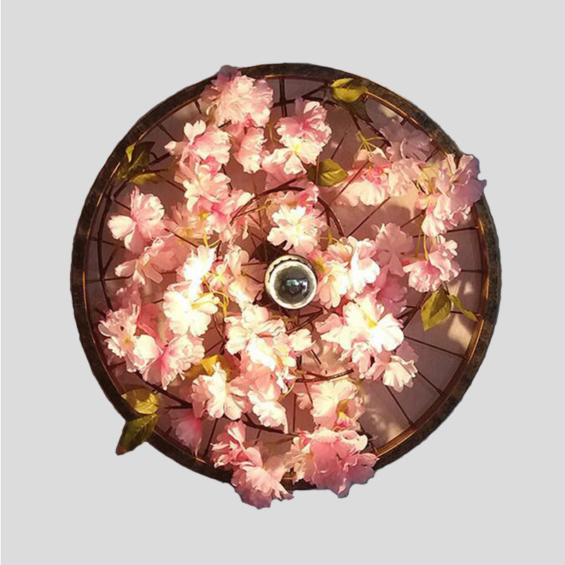 LED Wall Light Industrial Restaurant Flower Wall Mounted Fixture with Wheel Metal Shade in Black, 12.5"/19"/23" Diameter