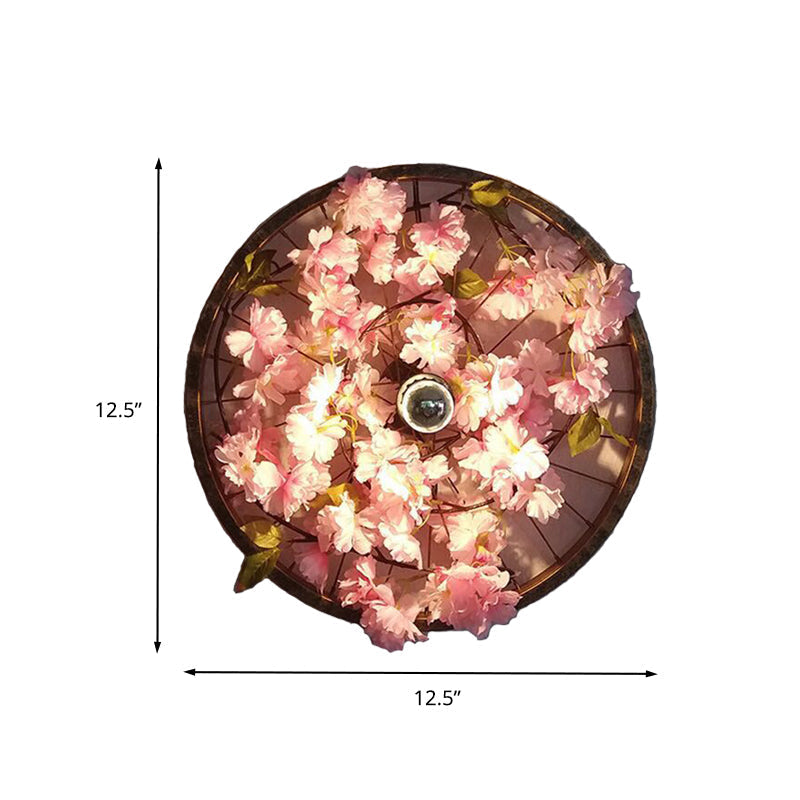 LED Wall Light Industrial Restaurant Flower Wall Mounted Fixture with Wheel Metal Shade in Black, 12.5"/19"/23" Diameter