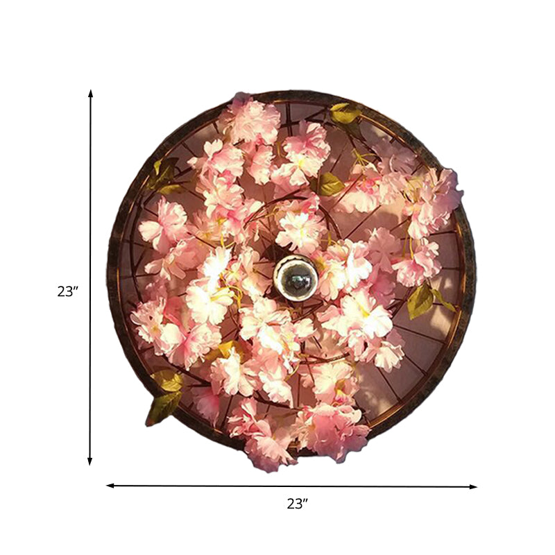 LED Wall Light Industrial Restaurant Flower Wall Mounted Fixture with Wheel Metal Shade in Black, 12.5"/19"/23" Diameter