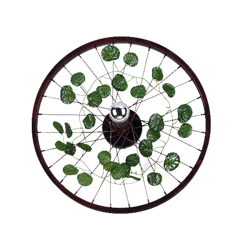 Rust Wheel Wall Light Industrial Metal 1 Bulb Restaurant LED Plants Wall Mount Lamp, 12.5"/18"/21.5" Diameter