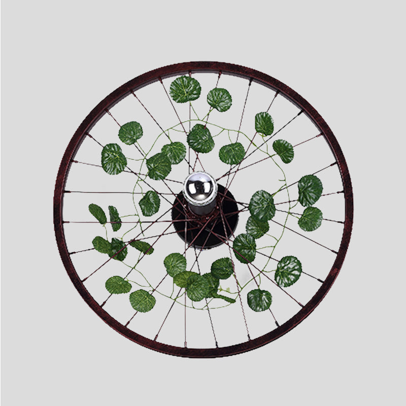 Rust Wheel Wall Light Industrial Metal 1 Bulb Restaurant LED Plants Wall Mount Lamp, 12.5"/18"/21.5" Diameter