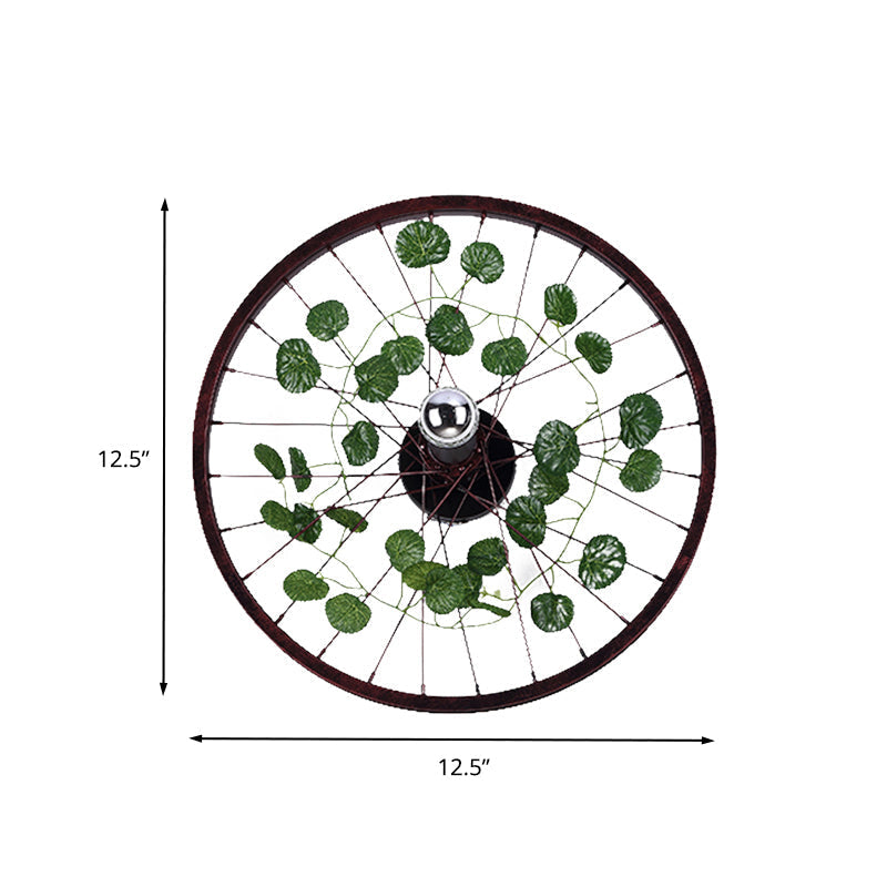 Rust Wheel Wall Light Industrial Metal 1 Bulb Restaurant LED Plants Wall Mount Lamp, 12.5"/18"/21.5" Diameter