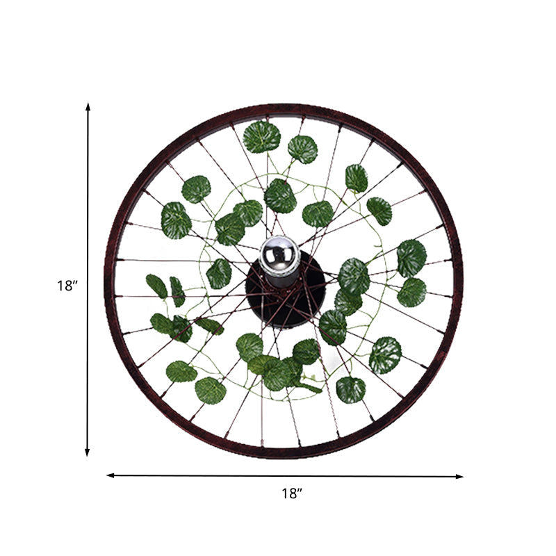 Rust Wheel Wall Light Industrial Metal 1 Bulb Restaurant LED Plants Wall Mount Lamp, 12.5"/18"/21.5" Diameter