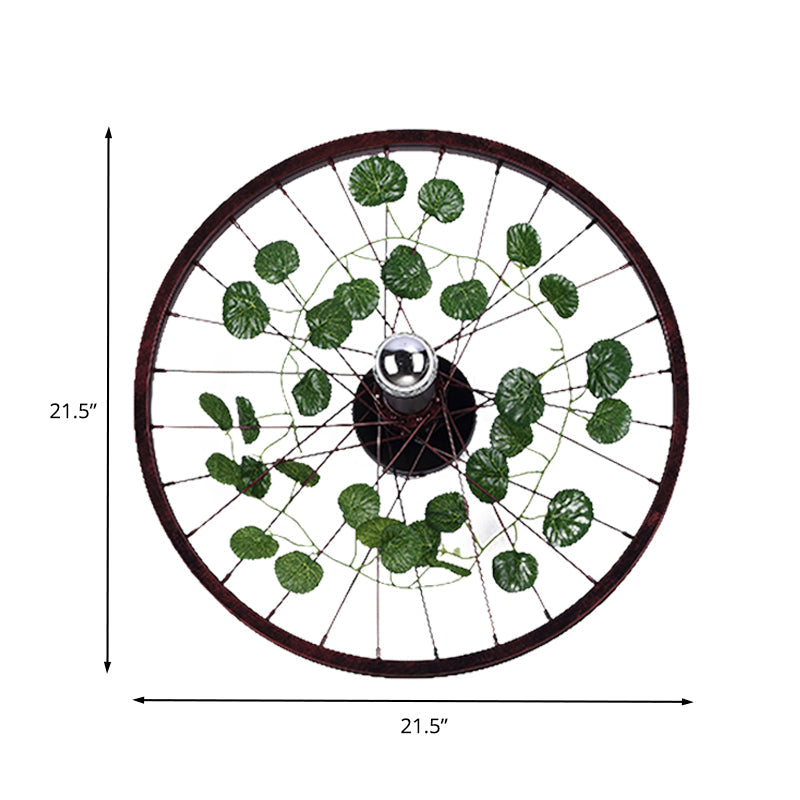Rust Wheel Wall Light Industrial Metal 1 Bulb Restaurant LED Plants Wall Mount Lamp, 12.5"/18"/21.5" Diameter