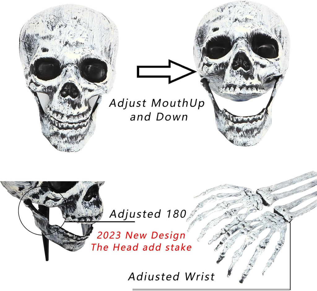 Halloween Yard Decoration | Light-Up Skull & Skeleton Arms | 8-Mode LED Outdoor Prop