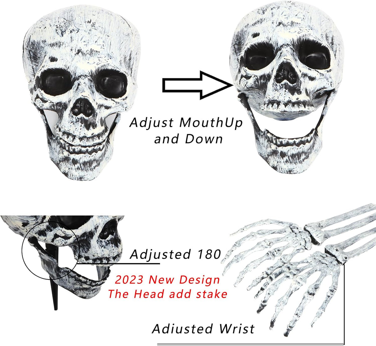 Halloween Yard Decoration | Light-Up Skull & Skeleton Arms | 8-Mode LED Outdoor Prop