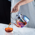 50 Oz(1500Ml) Glass Teapot with Lid, Removable Stainless Steel Tea Strainer and Handle, Stovetop Safe Tea Maker for Blooming and Loose Leaf Tea (Iridescent)