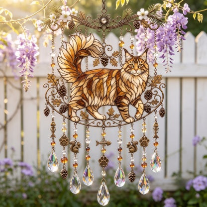 Cat Stained Glass Suncatcher Wind Chime – For Cat Lovers & Pet Owners