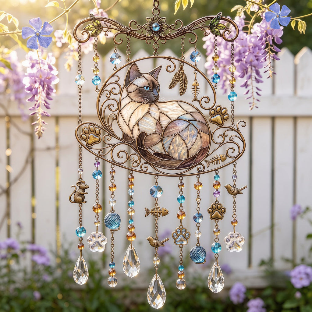 Cat Stained Glass Suncatcher Wind Chime – For Cat Lovers & Pet Owners