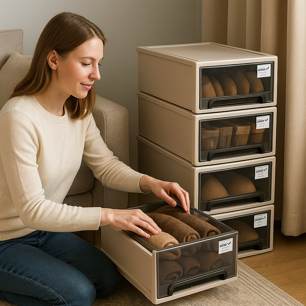 Modular Sliding Storage Box, Stackable Drawer Design